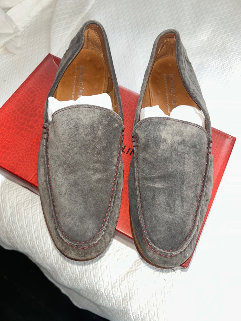 Donald j pliner gray leather suede mens slip on loafer shoes 13